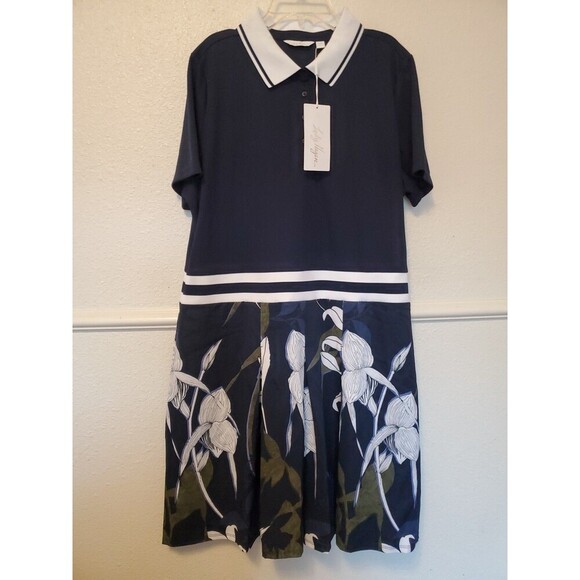 Lady Hagen Golf Dress Women XXL Navy Floral Pleated Skirt Collar Short Sleeve - Picture 1 of 16